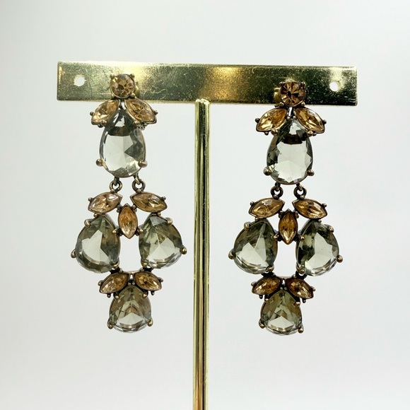 Vintage J. Crew Large Long Clear Rhinestone Crystal Dangle Earrings - Picture 3 of 6